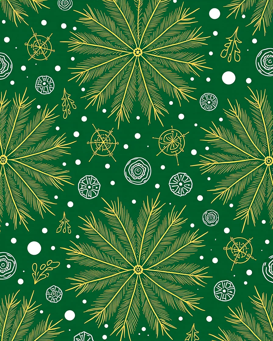 Green Yellow Fern Snowflake Medallion Rug