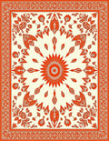 Crimson Floral Sunburst Medallion Ivory Rug