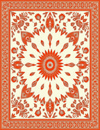 Crimson Floral Sunburst Medallion Ivory Rug
