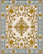 Golden Floral Medallion Cream Border Rug