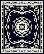 Classic Black Cream Floral Medallion Border Rug