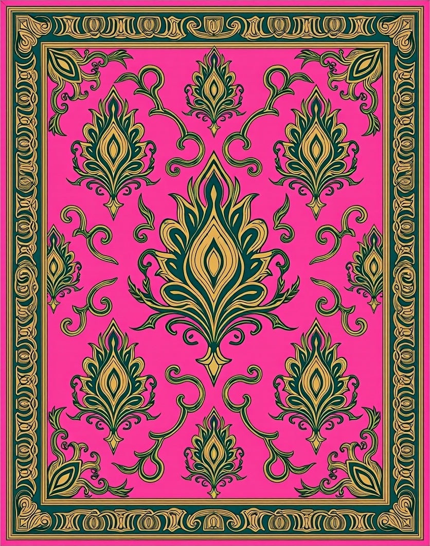Vibrant Pink Emerald Floral Medallion Rug