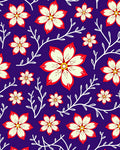 Crimson White Floral Vines Deep Blue Rug
