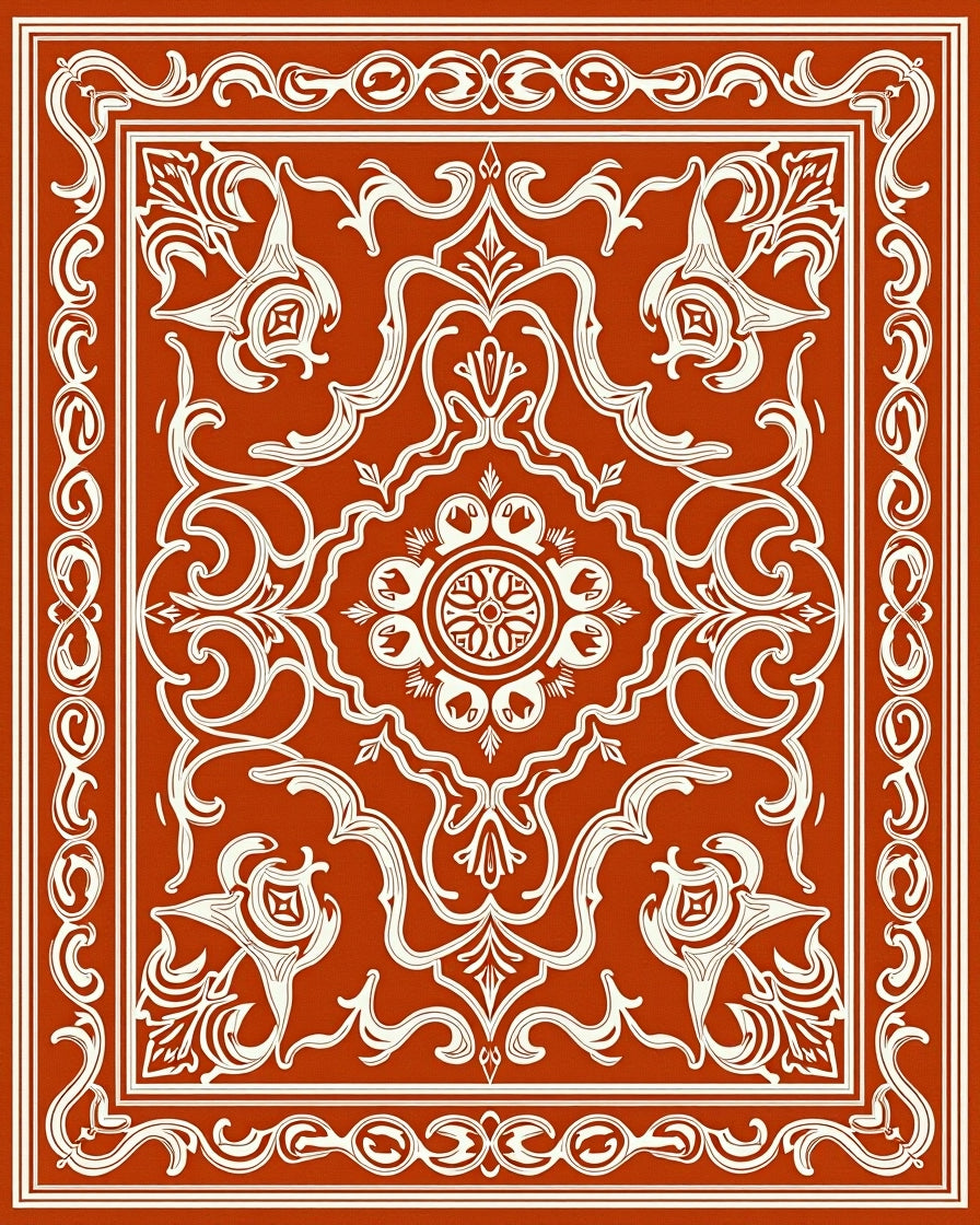 Rust White Vintage Floral Medallion Rug