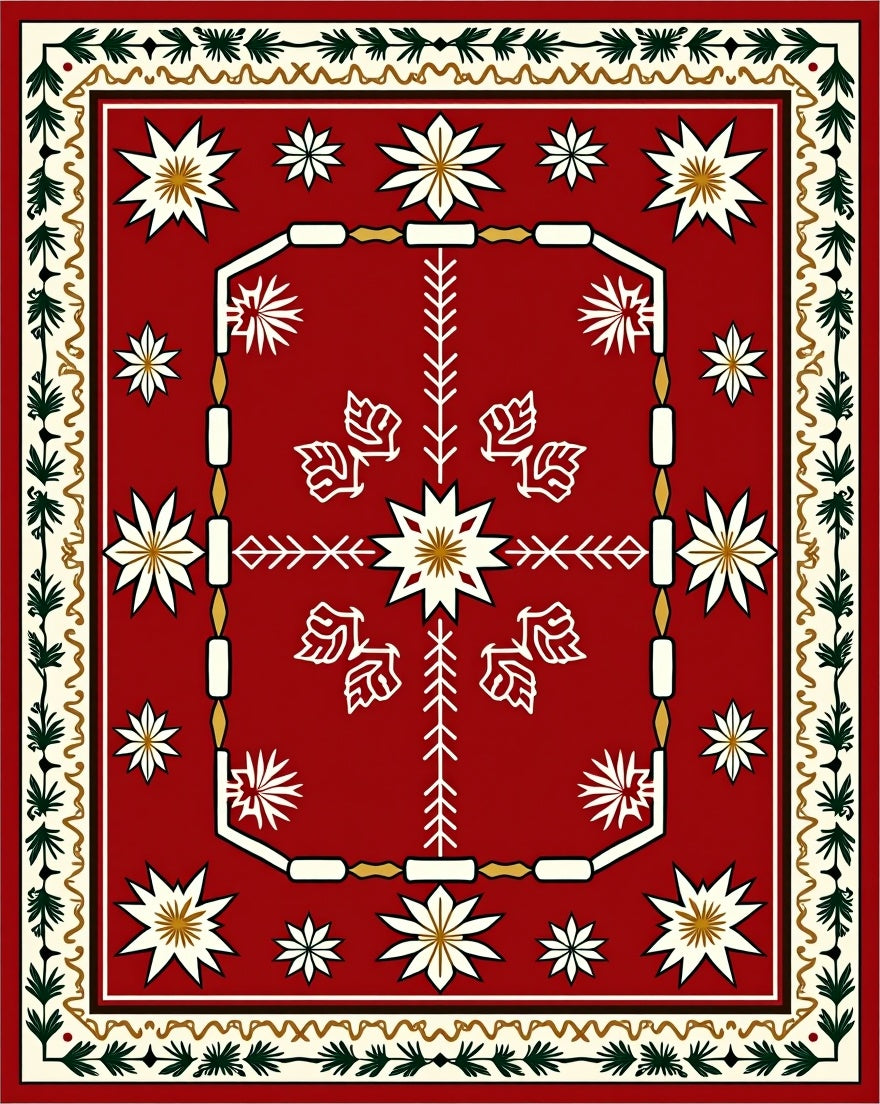 Crimson Folk Starburst Floral Rug