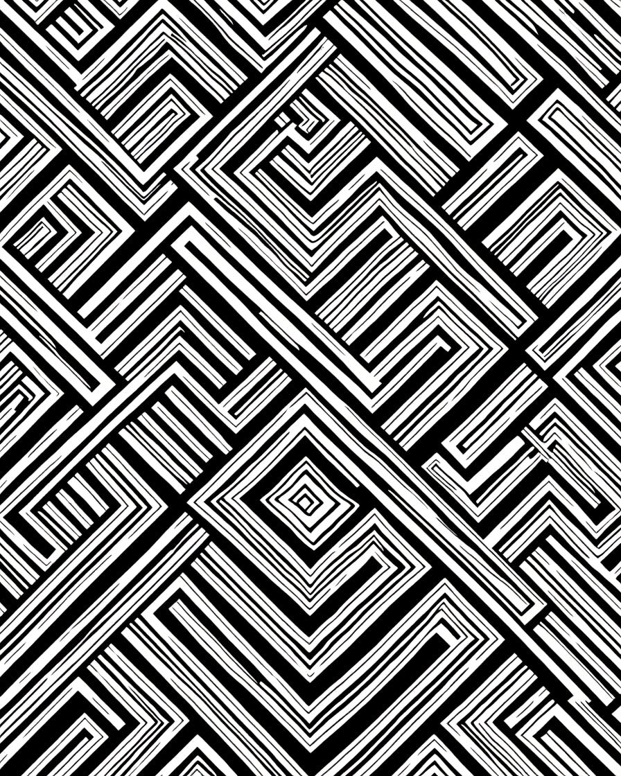 Bold Black White Linear Maze Rug
