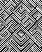 Bold Black White Linear Maze Rug