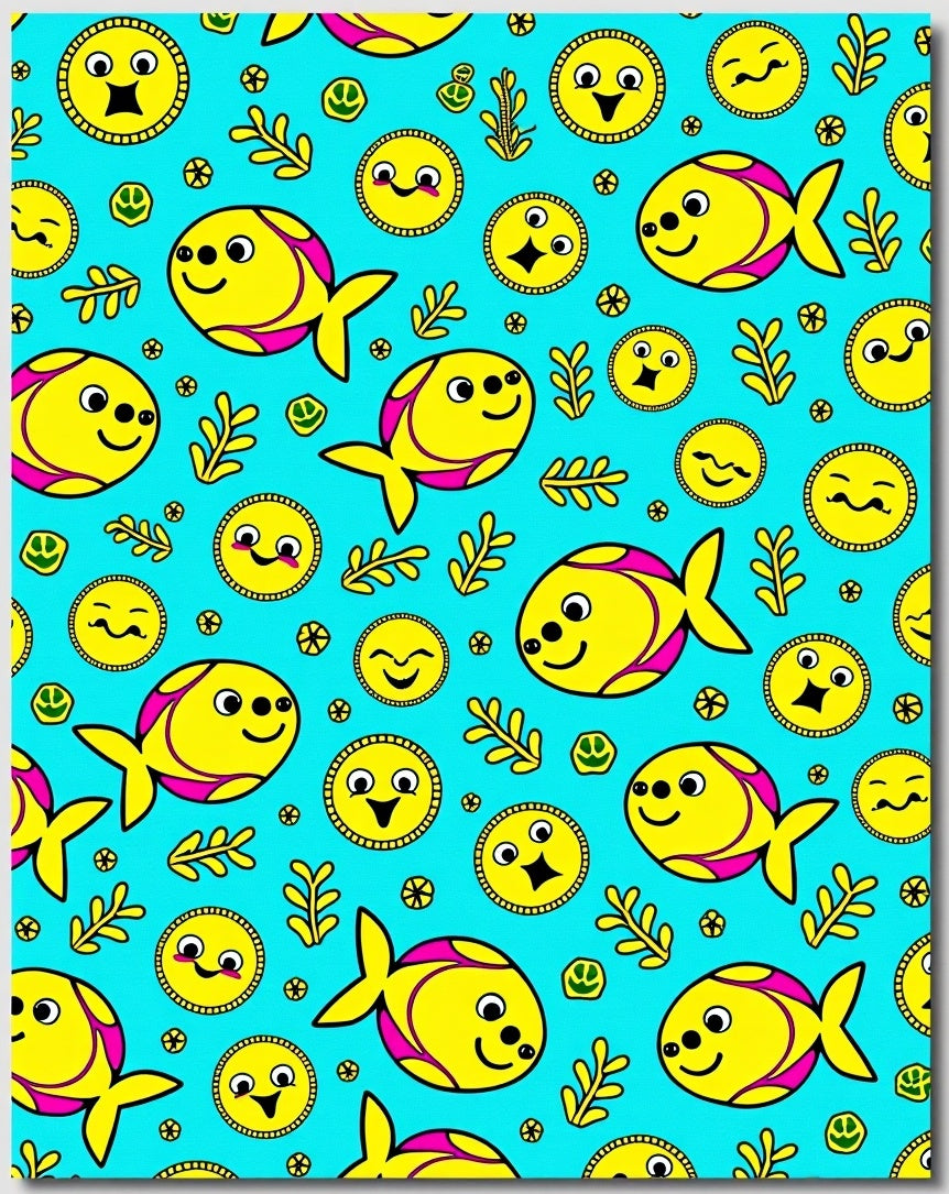 Charming Yellow Fish Aquatic Whimsy Rug