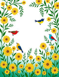 Yellow Sunflower Garden Birds Border Rug