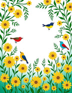 Yellow Sunflower Garden Birds Border Rug