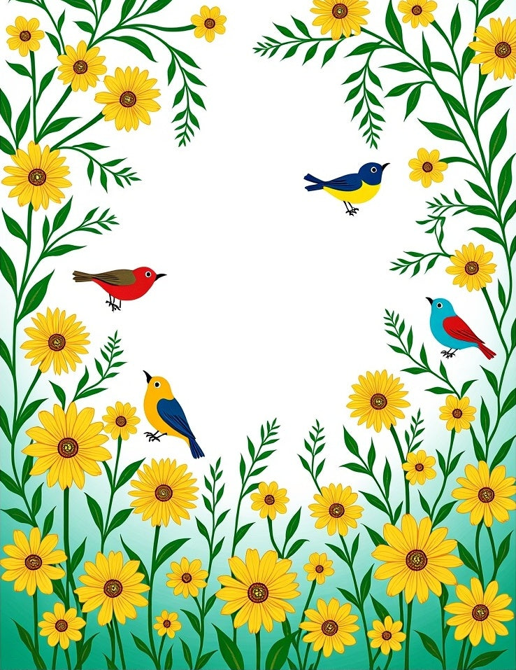 Yellow Sunflower Garden Birds Border Rug