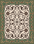 Green Golden Brown Scrollwork Medallion Rug