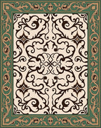 Green Golden Brown Scrollwork Medallion Rug