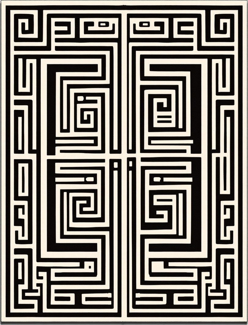 Black Cream Geometric Maze Rug