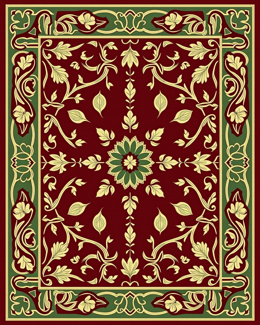 Garnet Green Floral Vine Medallion Rug