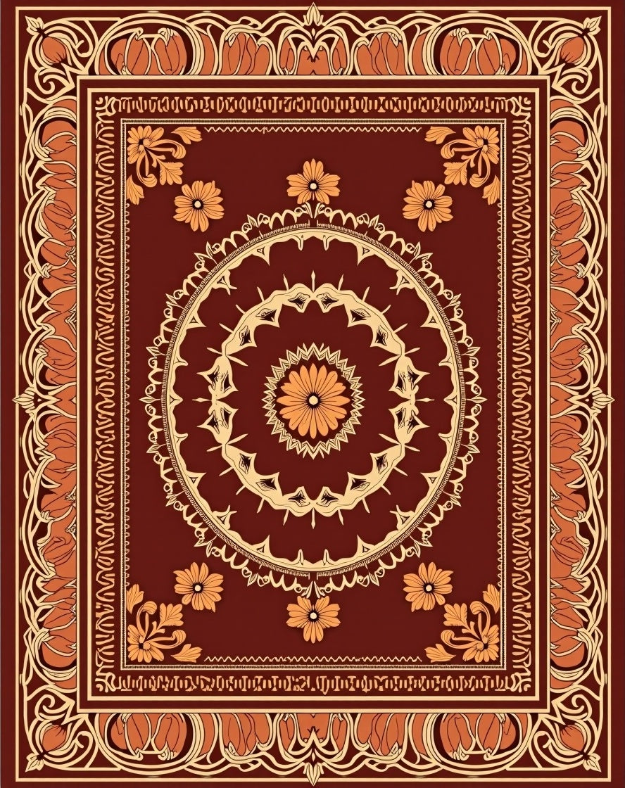 Warm Amber Floral Medallion Border Rug