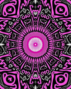 Vibrant pink black starburst mandala Rug
