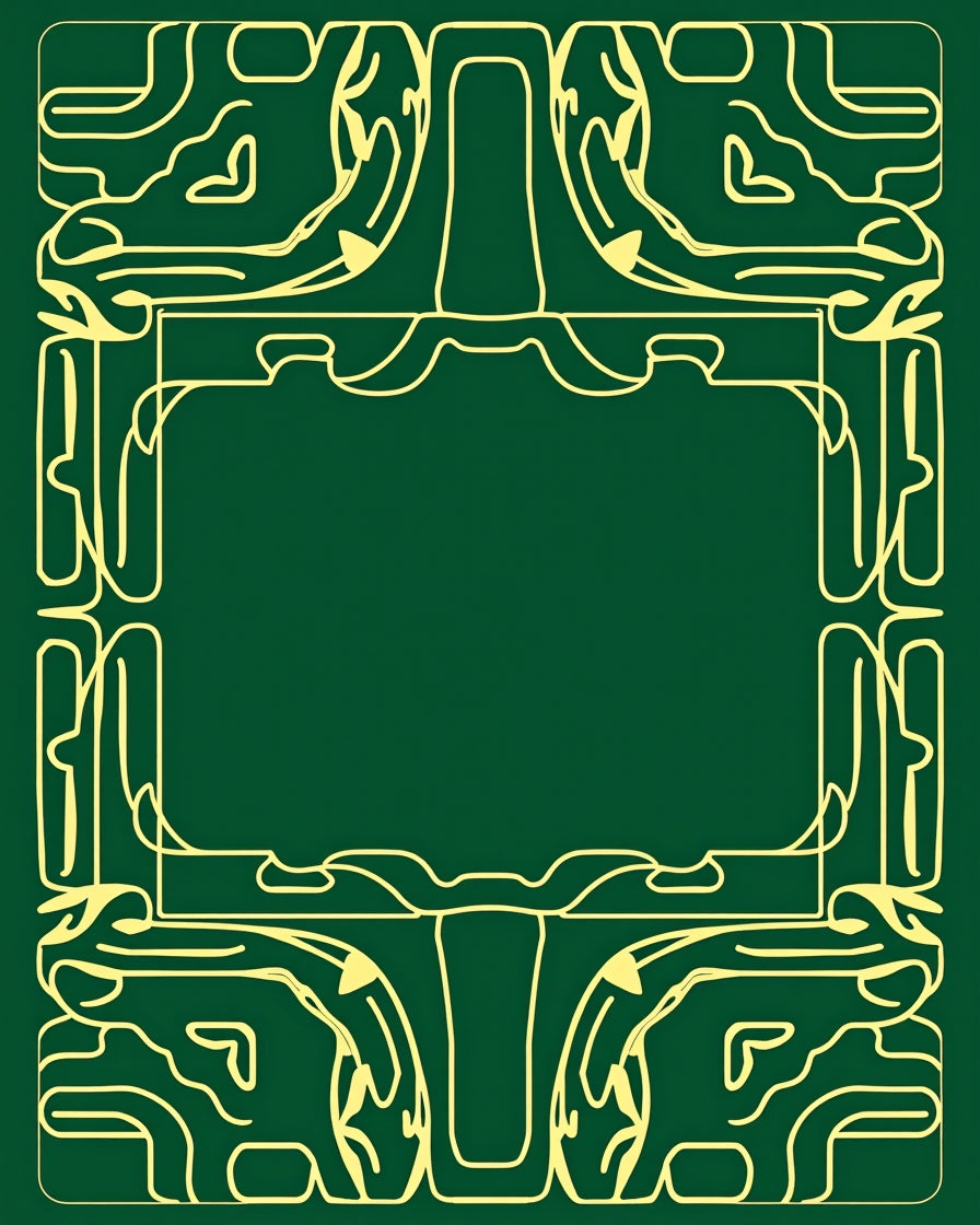 Art Deco Emerald Yellow Scroll Frame Rug