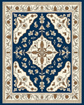 Navy Cream Floral Medallion Border Rug