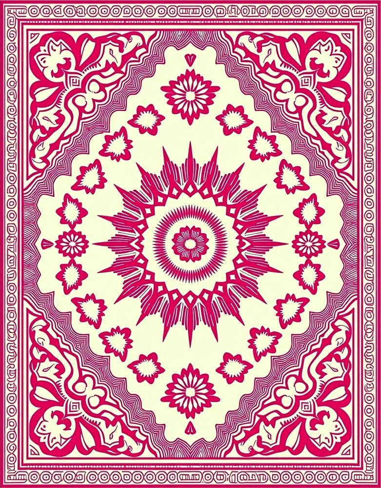 Vibrant Magenta Floral Starburst Medallion Rug