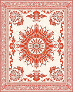 Crimson Sunburst Floral Medallion Rug