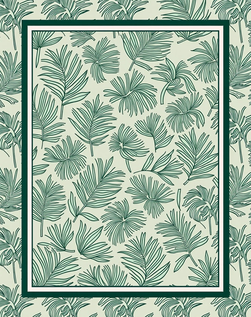 Green Tropical Foliage Border Rug