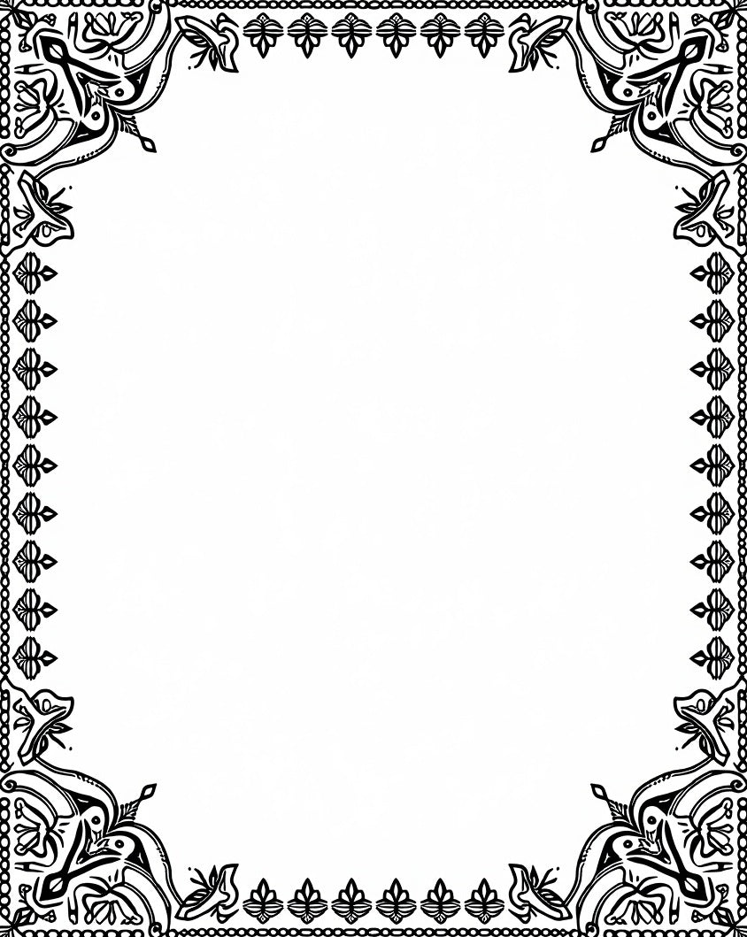 Elegant Black Ornate Floral Border Rug