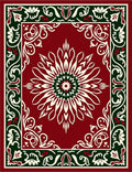 Crimson Cream Green Floral Medallion Overlay Rug