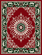 Crimson Cream Green Floral Medallion Overlay Rug
