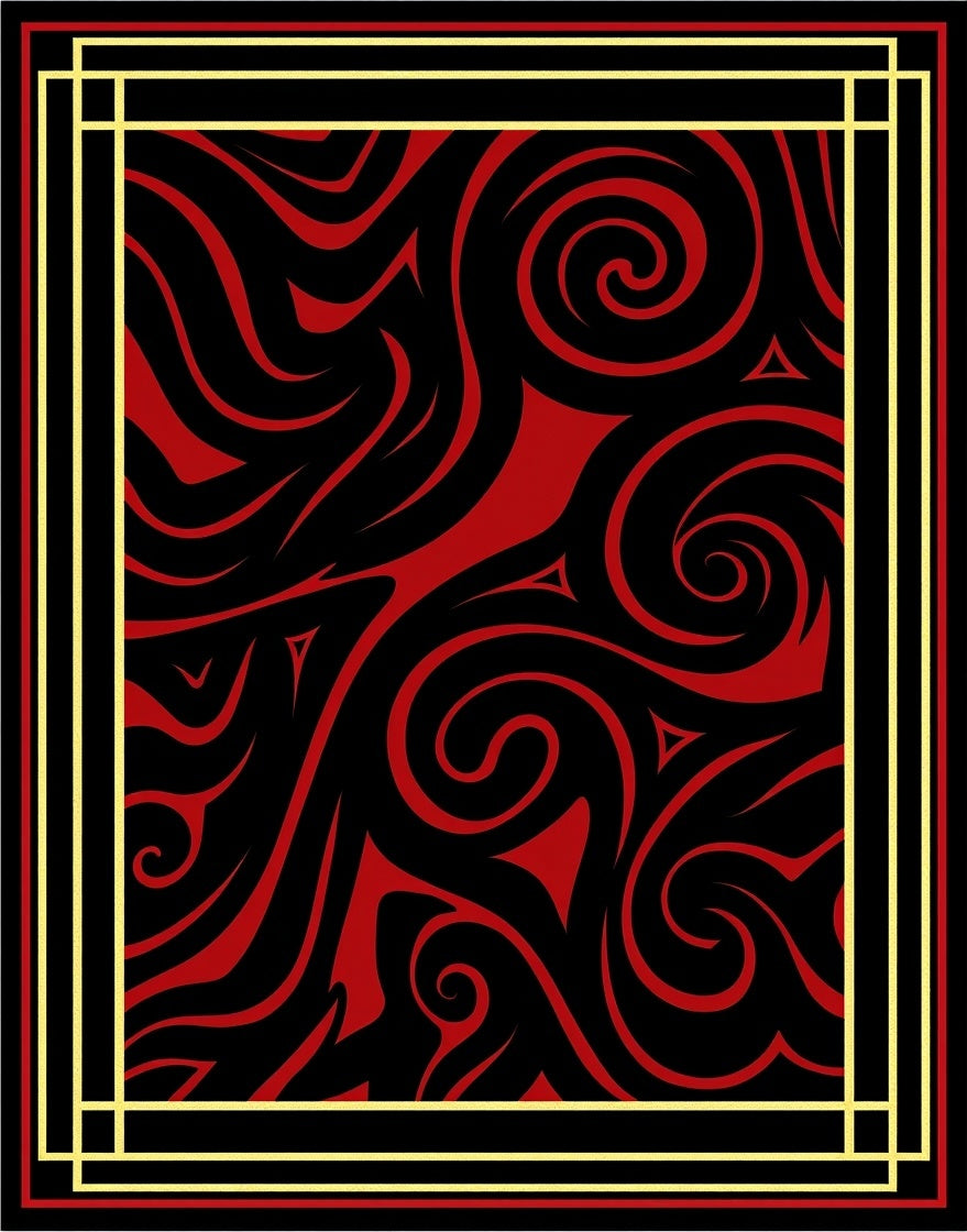 Crimson Swirls Black Abstract Rug