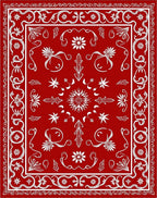Classic Red Floral Swirl Medallion Rug