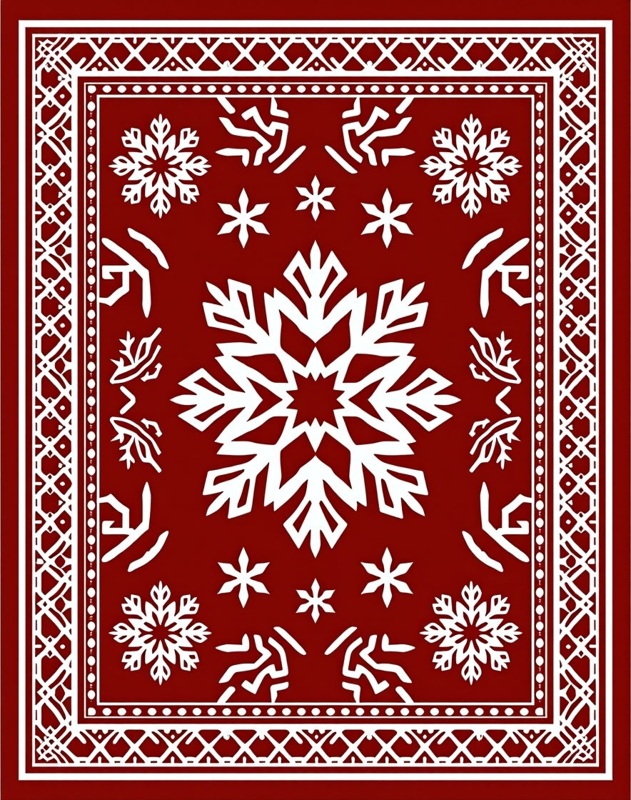 Crimson Winter Snowflake Medallion Rug