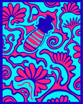 Bold Pink Floral Cyan Swirl Rugby Rug
