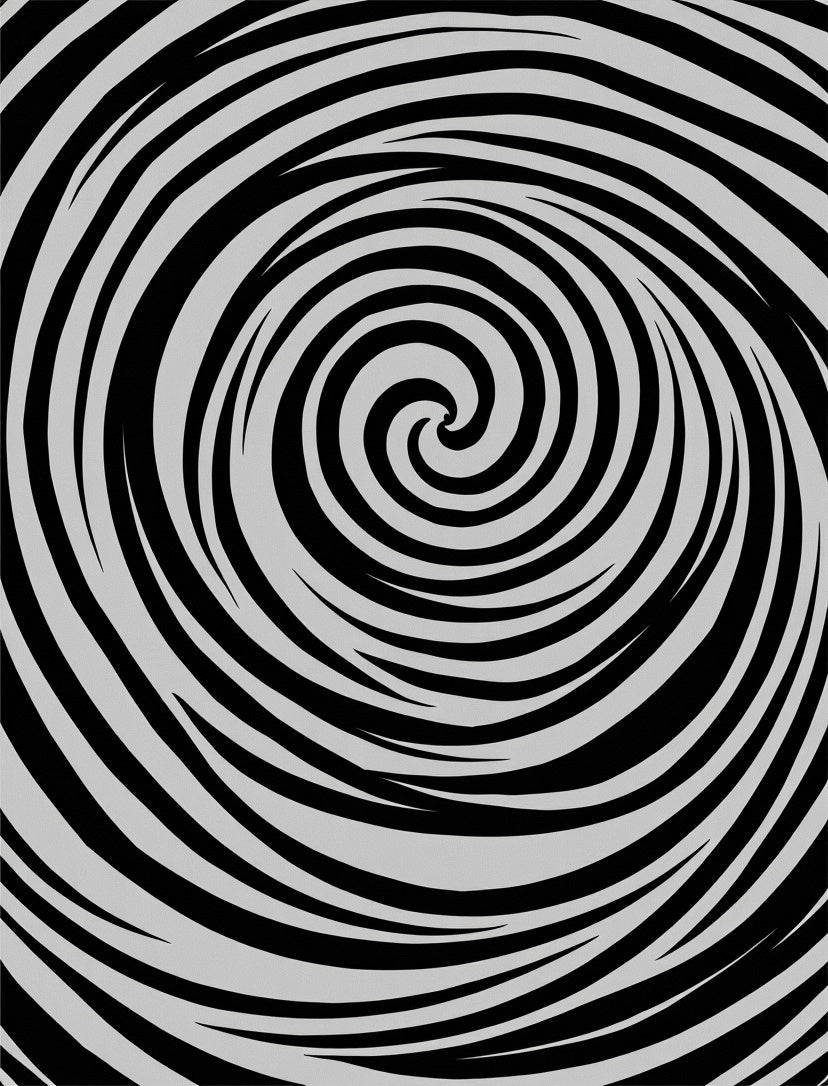 Concentric Black Gray Swirl Rug