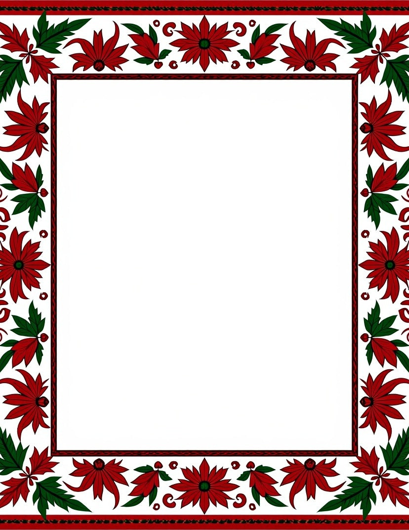 Vibrant Red Green Floral Border Rug
