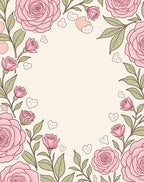 Sweet Pink Roses with Hearts Border Rug