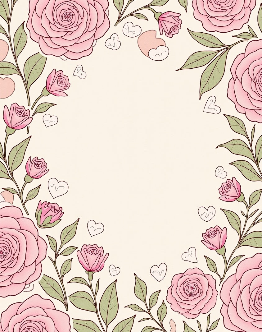 Sweet Pink Roses with Hearts Border Rug