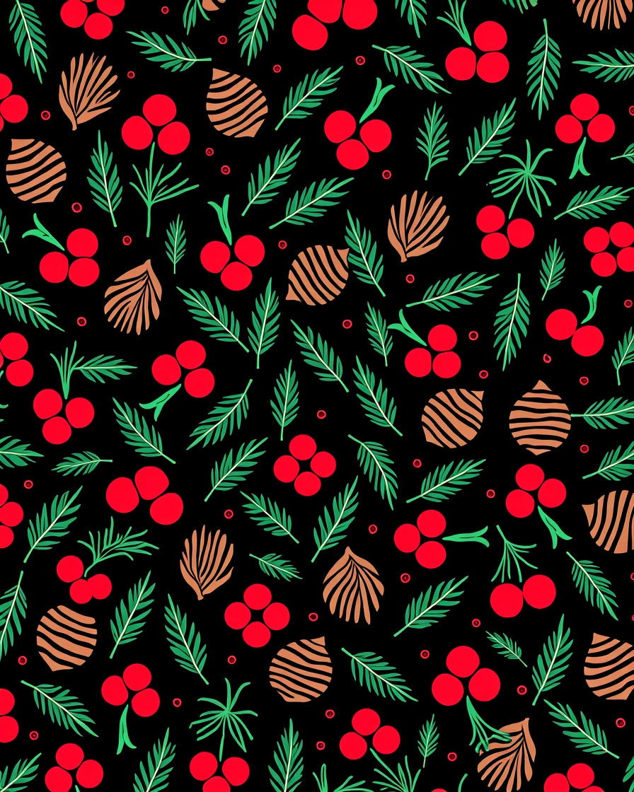 Festive Red Berry Pinecone Foliage Rug