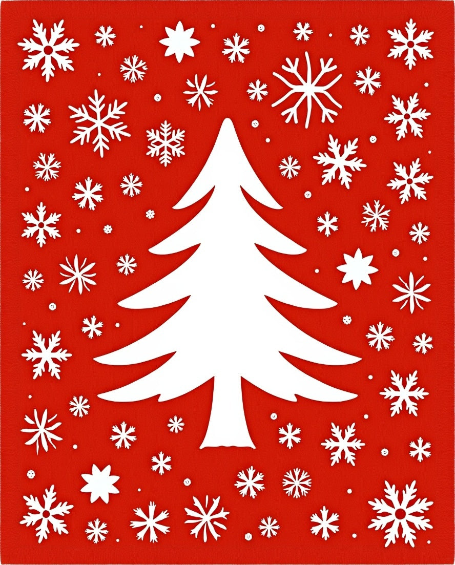 Red White Christmas Tree Snowflakes Rug