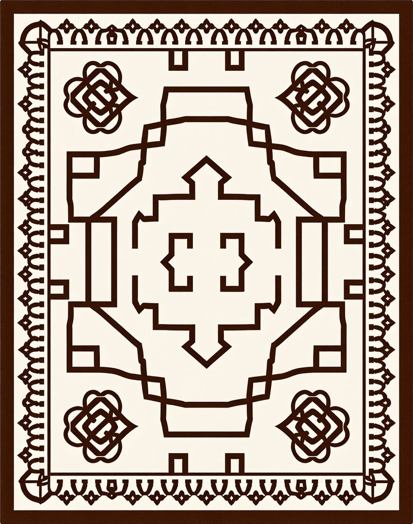 Ivory Brown Geometric Central Medallion Rug