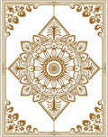 Golden Brown Medallion Floral Border Rug