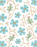 Light Blue Floral Cream Vine Rug