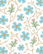 Light Blue Floral Cream Vine Rug