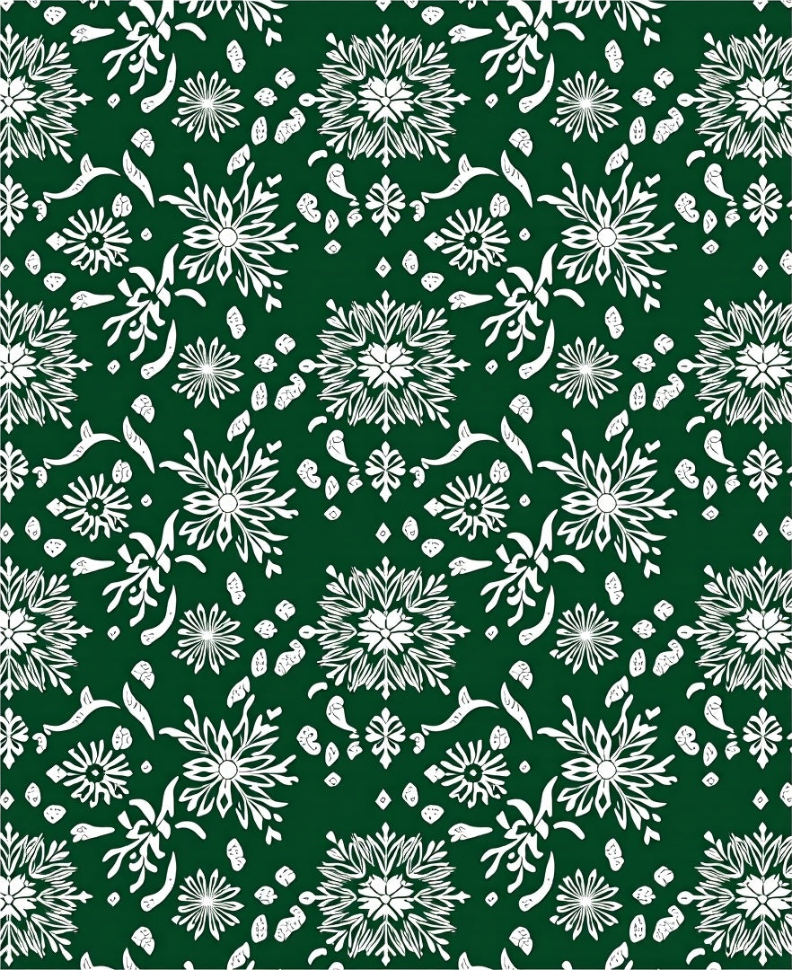 White Floral Snowflakes On Deep Green Rug