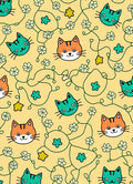 Whimsical Orange Teal Cat Floral Vine Rug