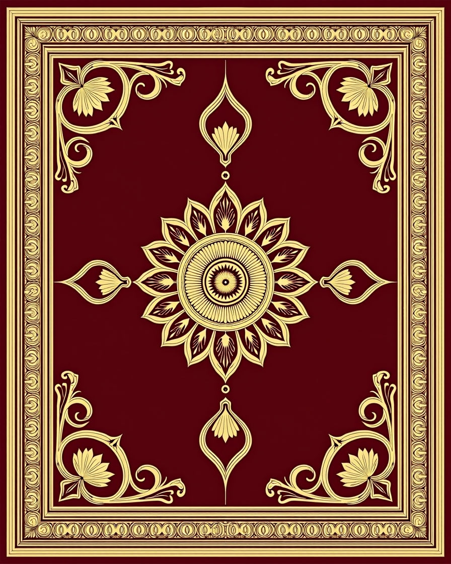 Rich Burgundy Gold Floral Medallion Rug