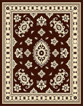 Deep Brown Floral Medallion Border Rug