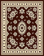 Deep Brown Floral Medallion Border Rug