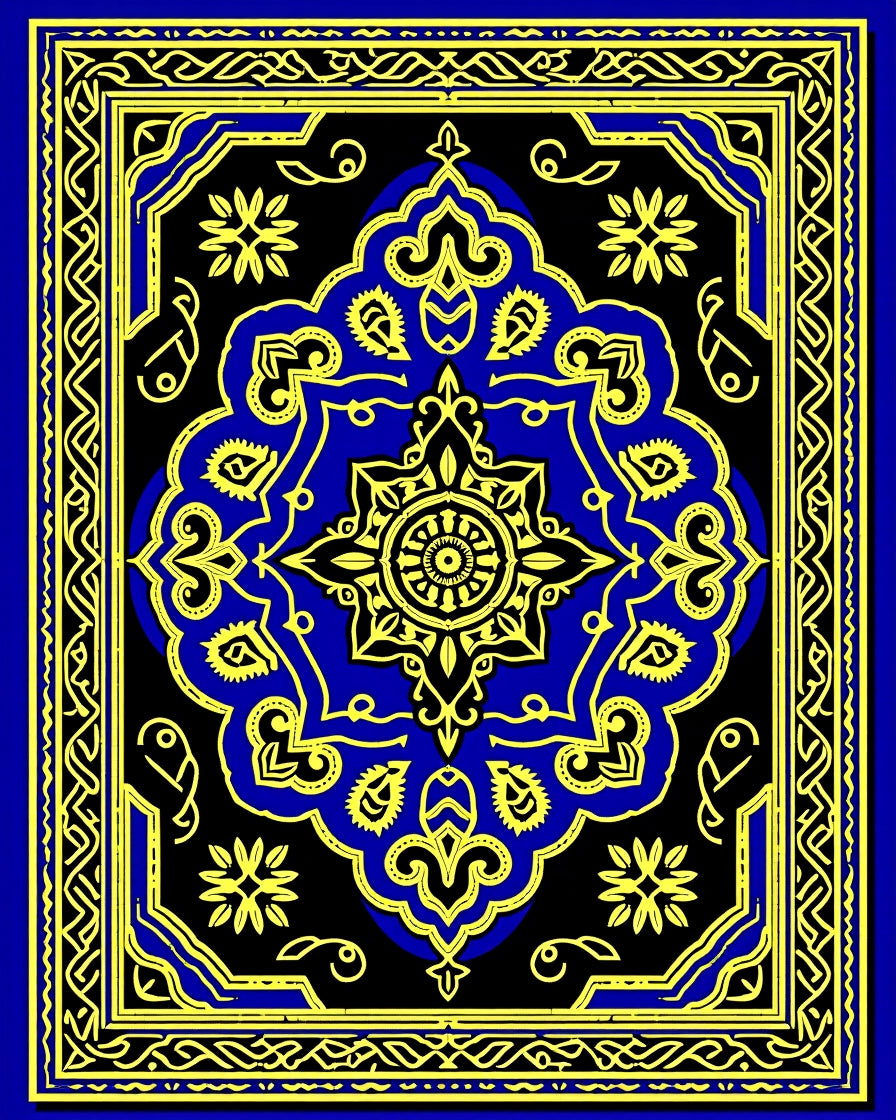 Vibrant Blue Yellow Intricate Medallion Rug
