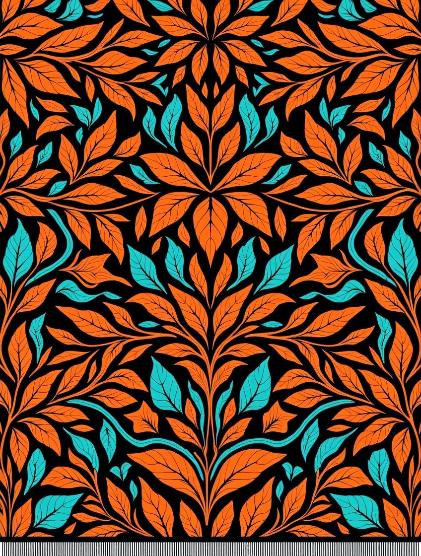 Bold Orange Teal Leafy Vine Rug